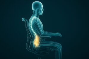 アーロンチェアのポスチャーフィットSL機能が、着座中の日本人の背骨を理想的なS字カーブに保つ様子。
