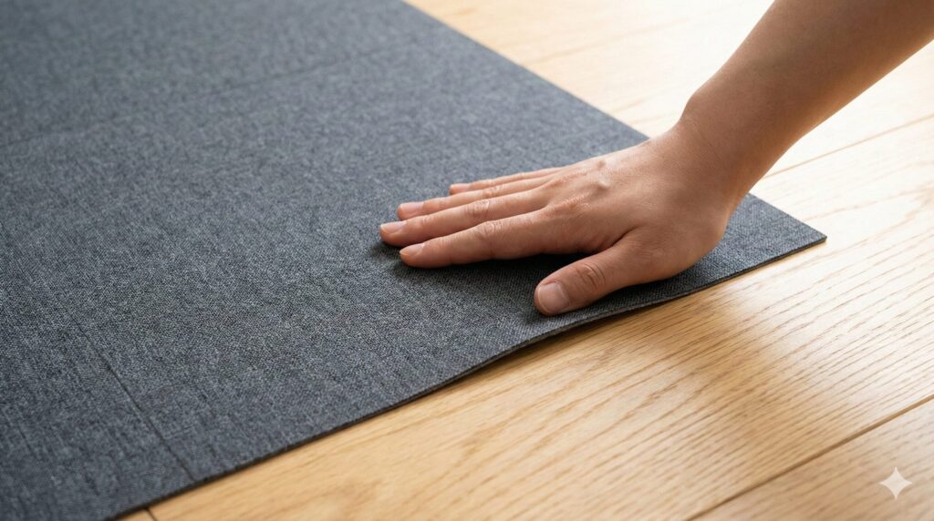 フローリングにピタッと張り付く吸着タイプのタイル状チェアマット