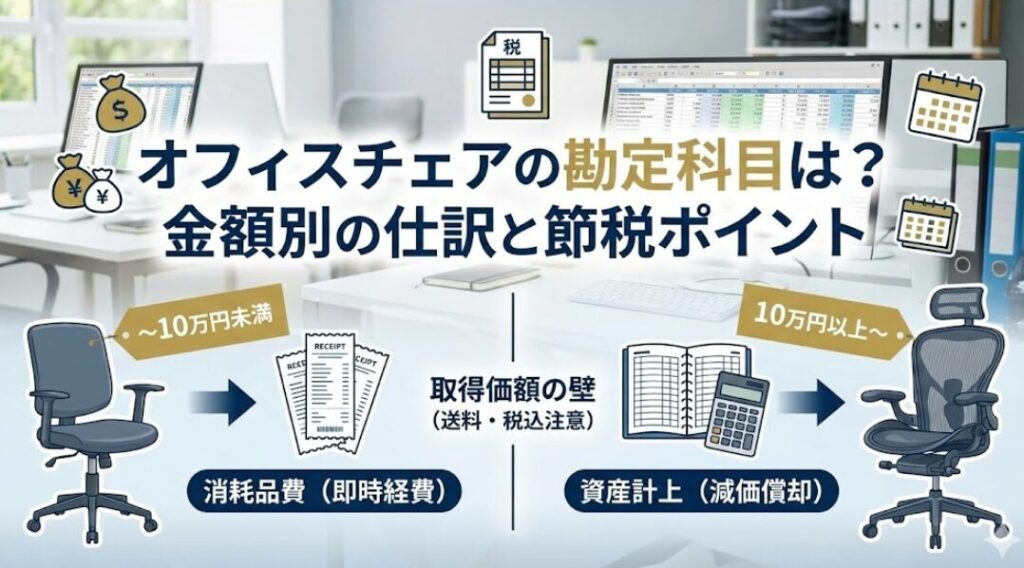 アイキャッチ画像（オフィスチェアの勘定科目は？金額別の仕訳と節税ポイント）