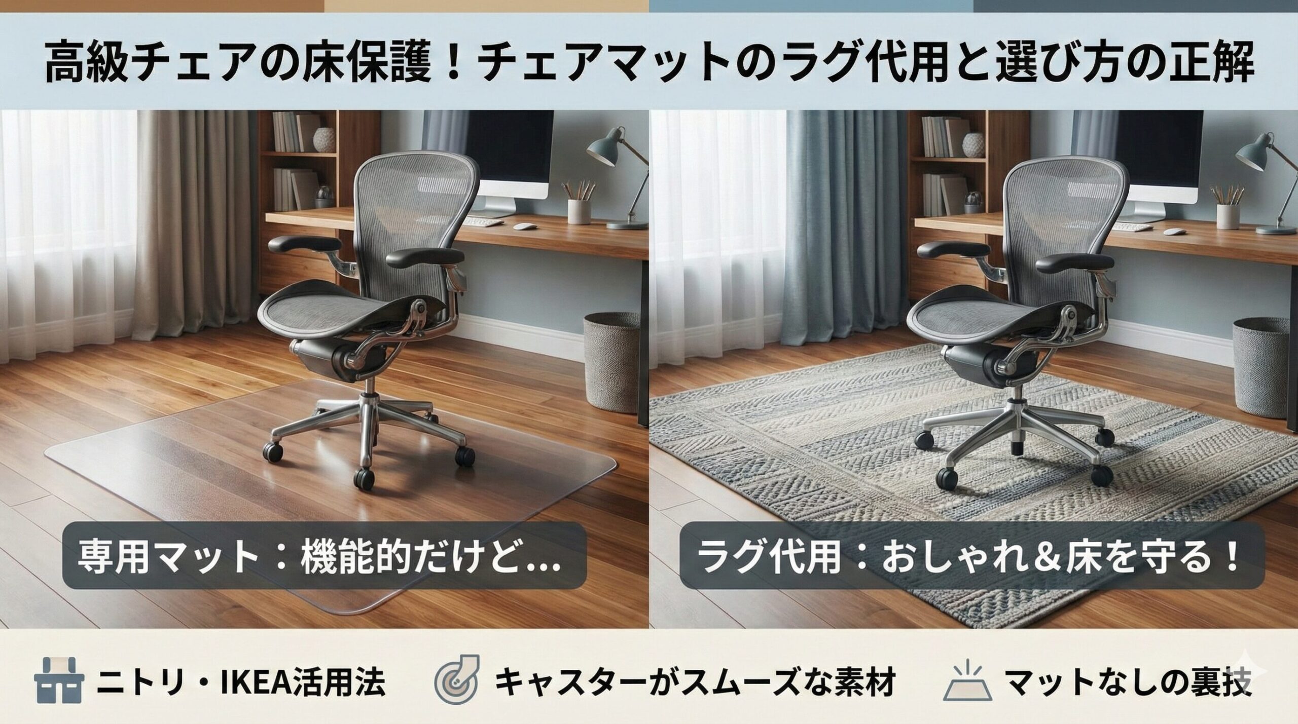 高級チェアの床保護！チェアマットのラグ代用と選び方の正解