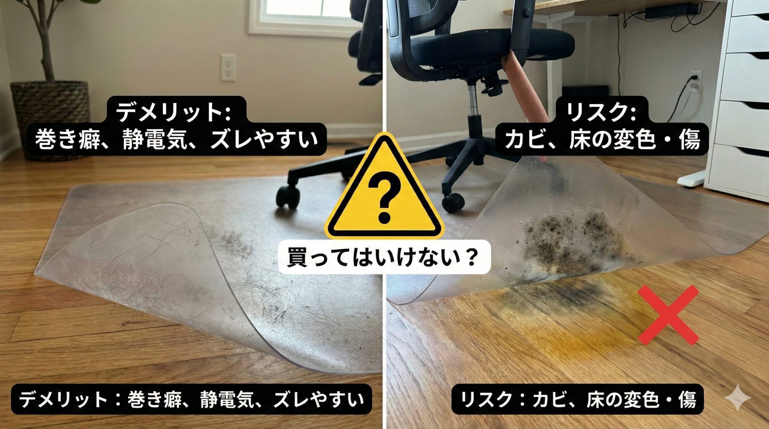アイキャッチ画像（買ってはいけない？透明チェアマットのデメリットとリスクとは）