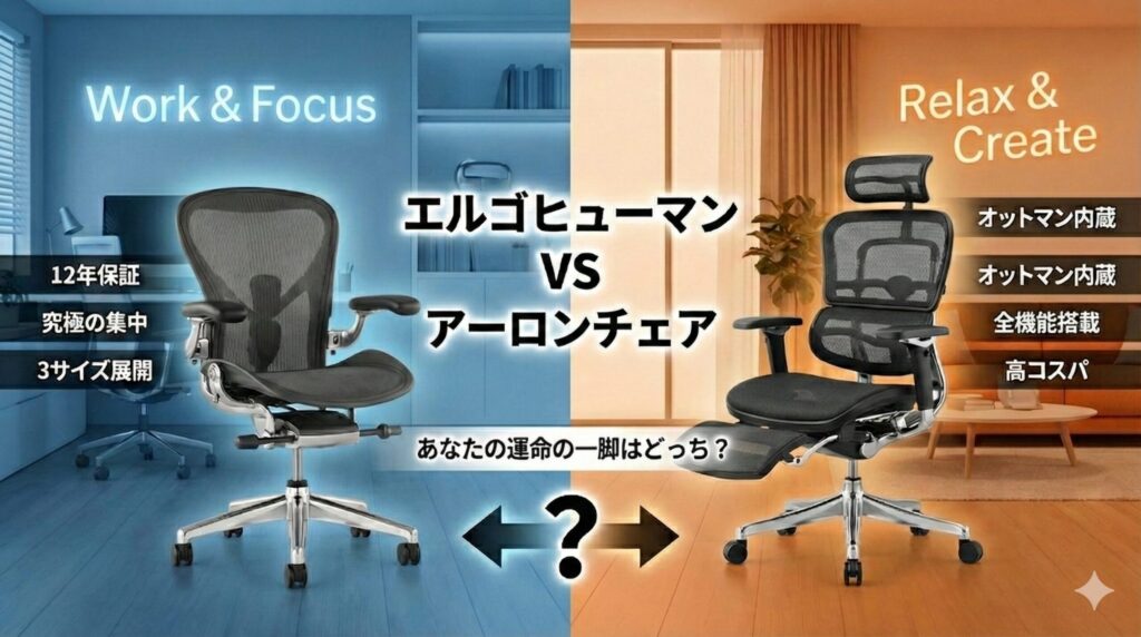 アイキャッチ画像（【決定版】エルゴヒューマンとアーロンチェア比較！後悔しない選び方）