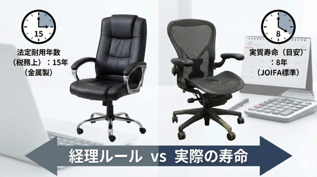 アイキャッチ画像（オフィスチェアの耐用年数は？法定基準と寿命の違いを解説）