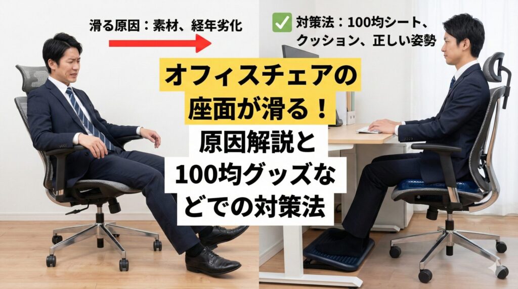 オフィスチェアの座面が滑る！原因解説と100均グッズなどでの対策法