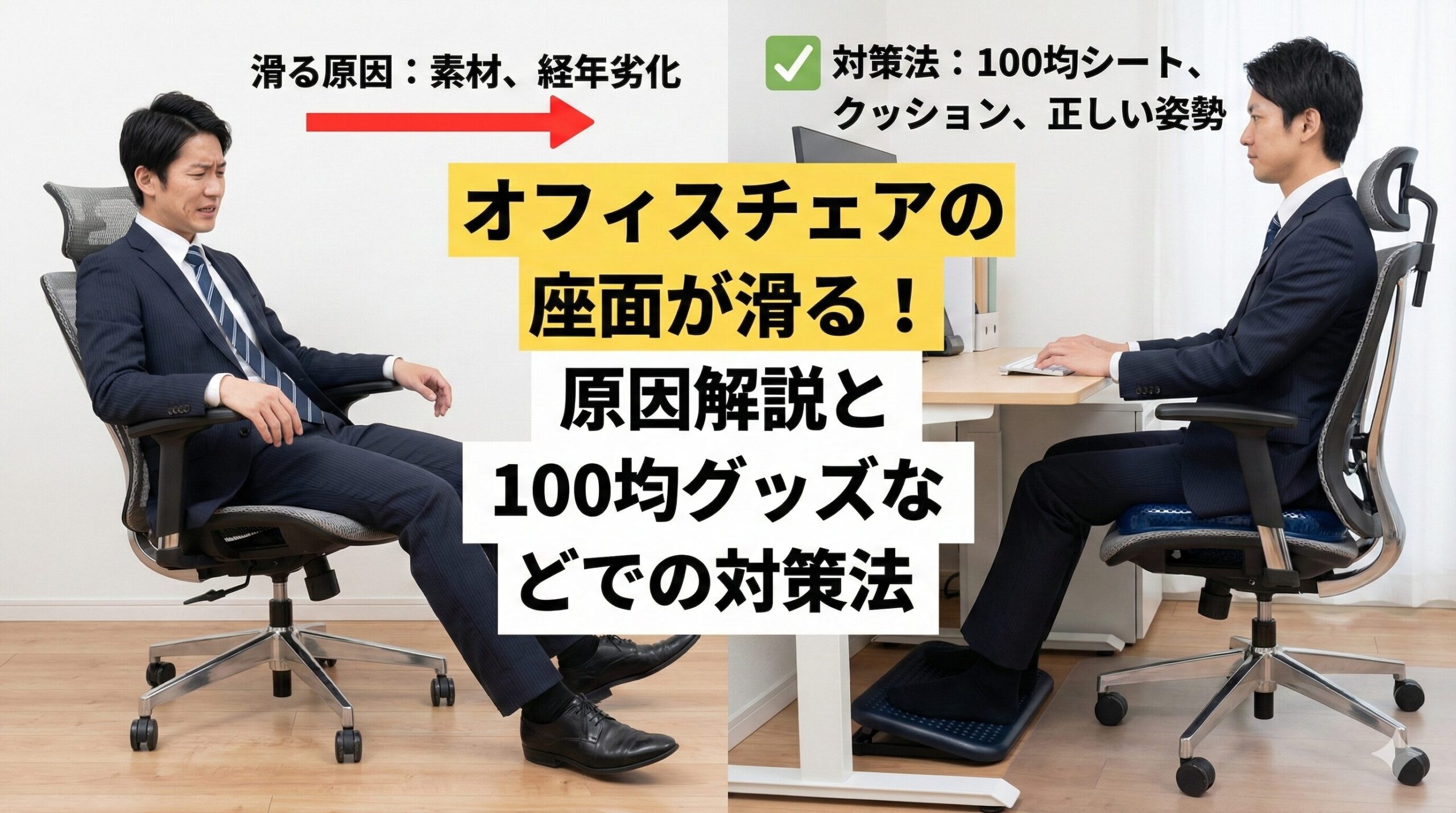 オフィスチェアの座面が滑る！原因解説と100均グッズなどでの対策法