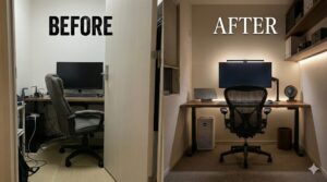 アイキャッチ画像(書斎1.5畳こそ高級チェアを!後悔しないレイアウトと寸法の極意)