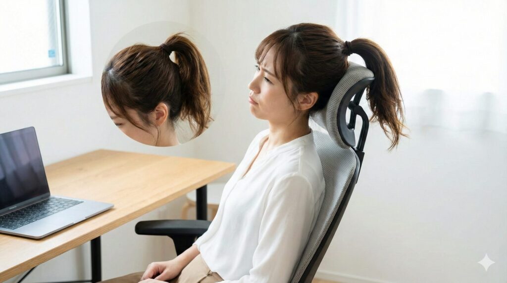 ポニーテールの髪型がオフィスチェアのヘッドレストに干渉する悩み