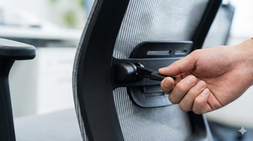 シルフィーのバックカーブアジャストを操作して背もたれのカーブを調整する様子