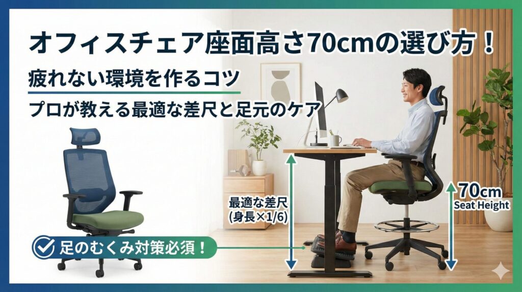 アイキャッチ画像（オフィスチェア座面高さ70cmの選び方！疲れない環境を作るコツ）