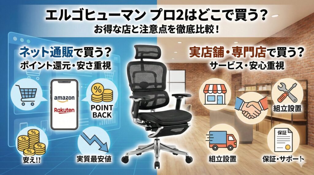 アイキャッチ画像（エルゴヒューマン プロ2はどこで買う？お得な店と注意点を比較）
