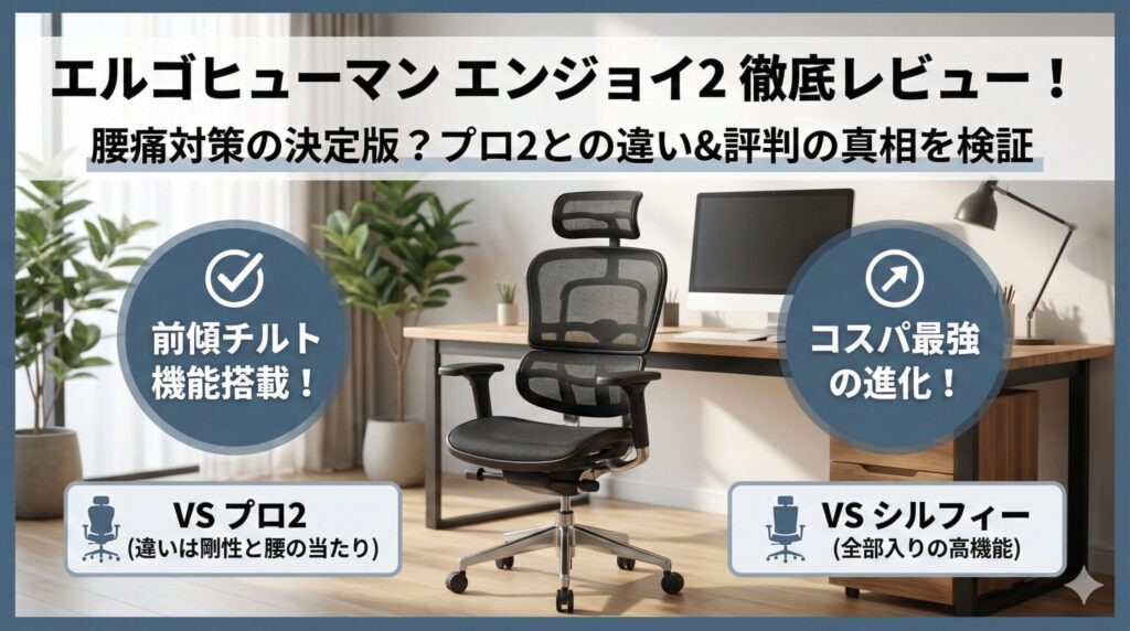 アイキャッチ画像（エルゴヒューマンエンジョイ2レビュー！腰痛対策＆プロ2との比較）