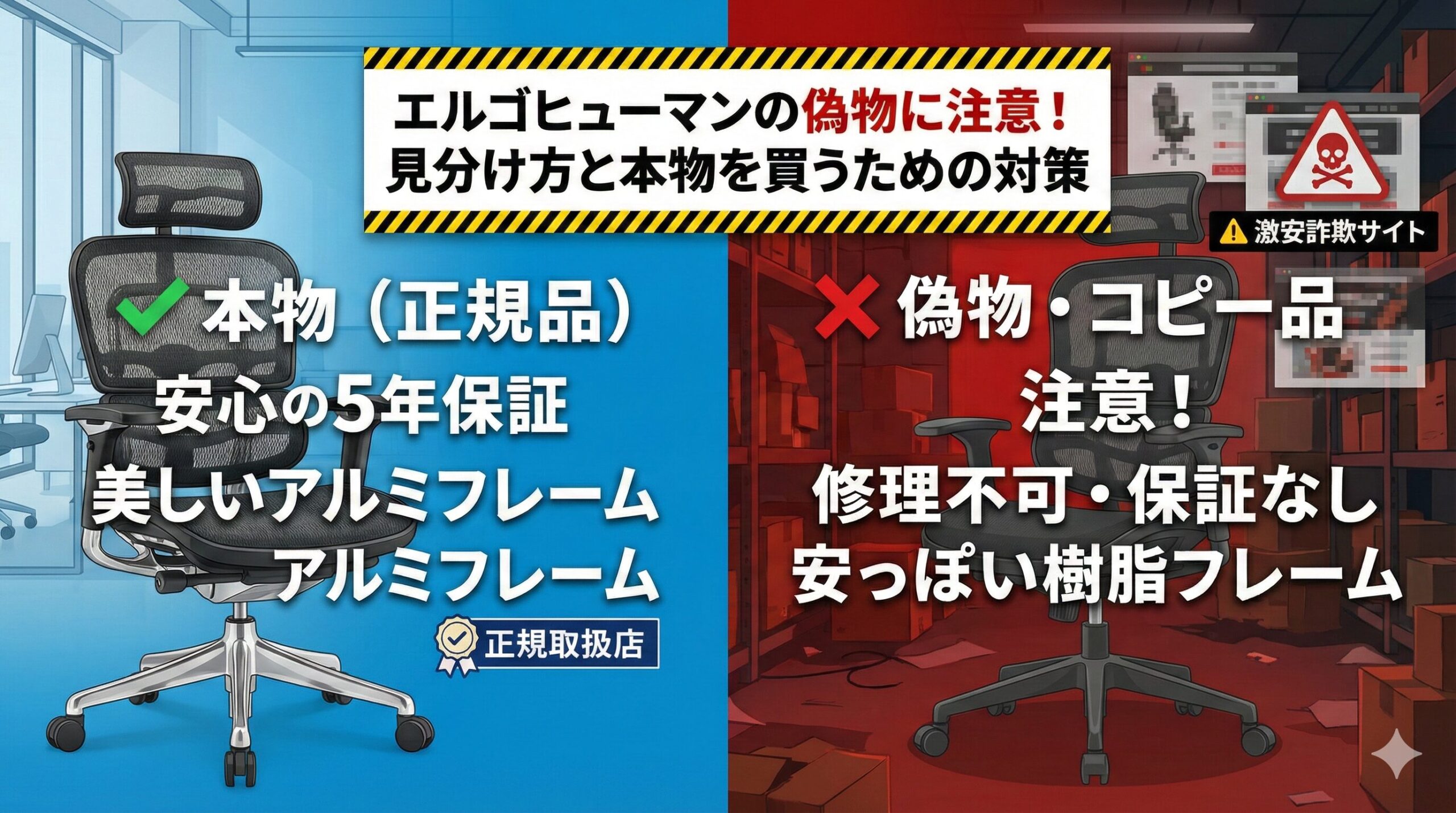 エルゴヒューマンの偽物に注意！見分け方と本物を買うための対策