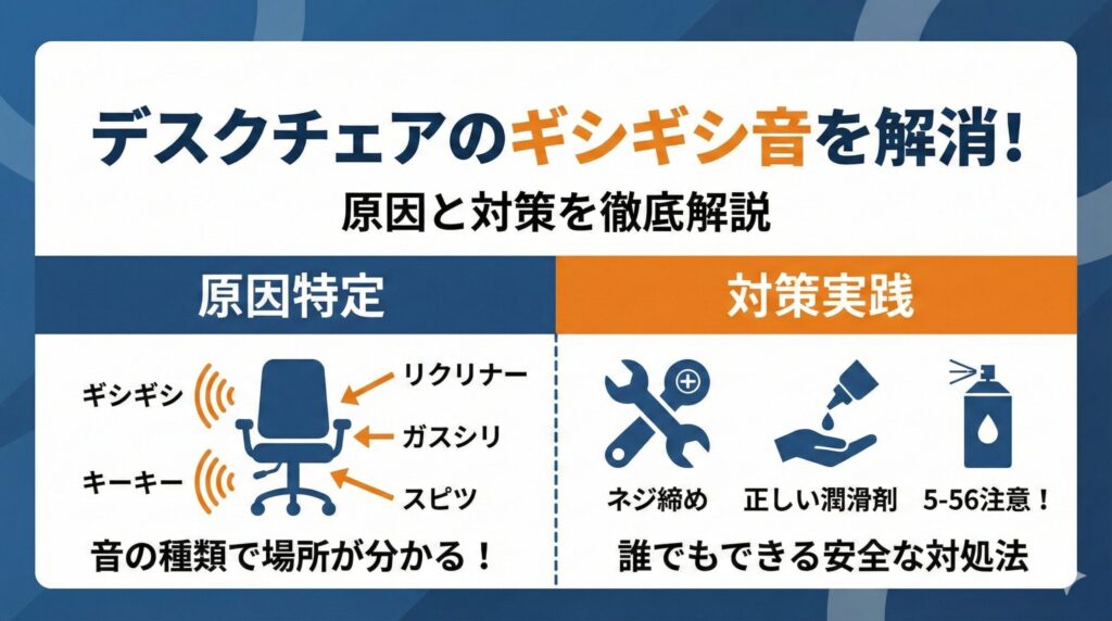 アイキャッチ画像（デスクチェアのギシギシ音を解消！原因と対策を徹底解説）