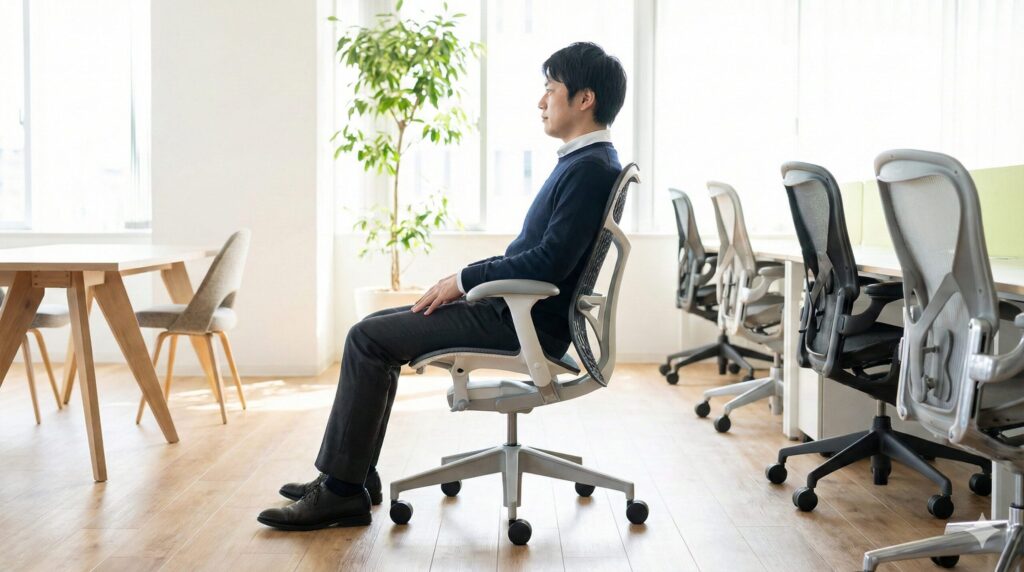 日本人の標準体型にフィットするスリムで軽量化されたミラ2チェアのサイズ感