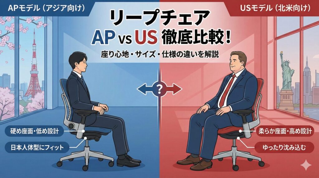 アイキャッチ画像（リープチェアAPとUSの違いを解説！座り心地やサイズで比較）